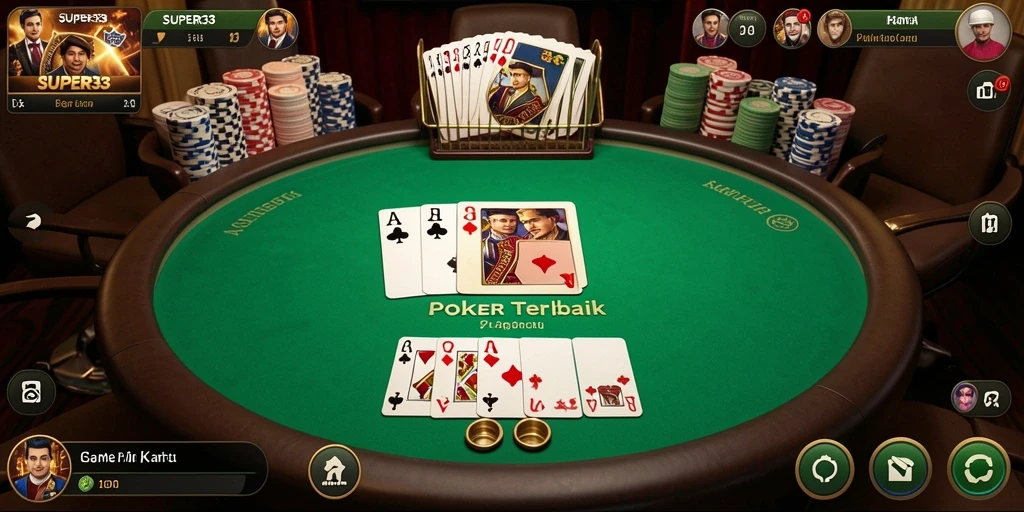Tampilan gameplay Poker yang mendebarkan dan interaktif di SUPER33.